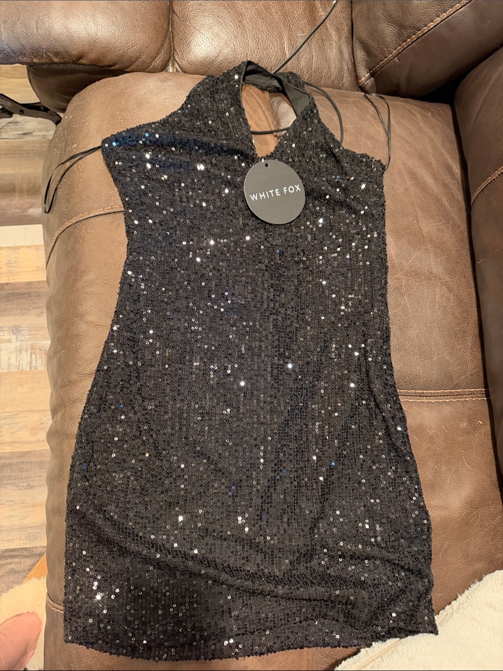 White Fox Boutique Black Sequin Halter Mini Dress